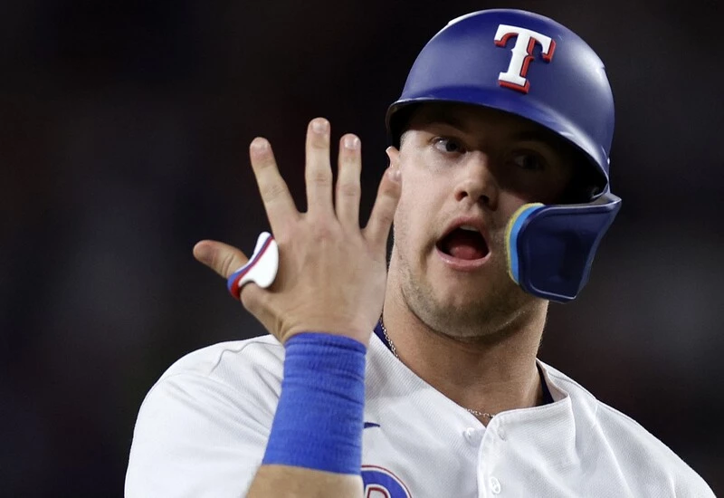 Josh Jung #6 of the Texas Rangers celebrates as he rounds the bases after hitting a two run home run against Hector Neris #50 of the Houston Astros. The Astros vs Rangers Game 4 Odds are set.