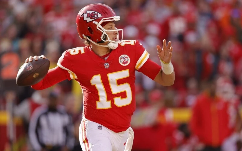 Patrick Mahomes #15 of the Kansas City Chiefs throws the ball during the second half in the game against the Denver Broncos.