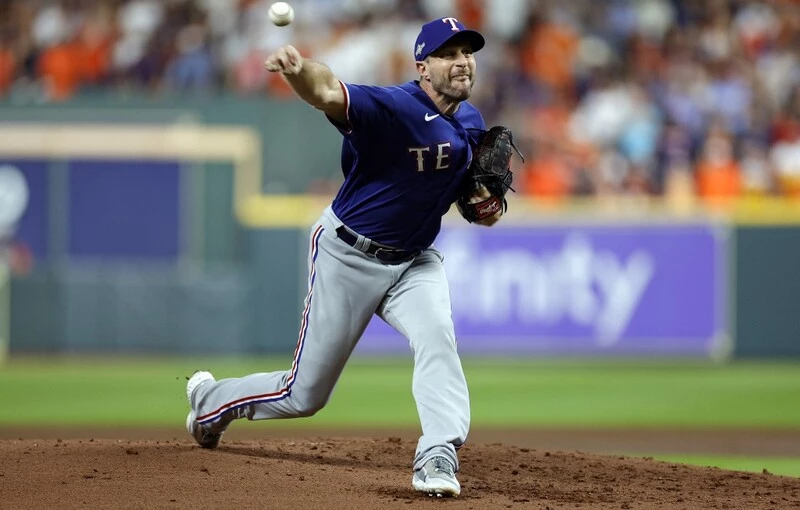 Max Scherzer #31 of the Texas Rangers throws a pitch against the Houston Astros during the first inning in Game Seven of the American League Championship Series at Minute Maid Park on October 23, 2023 in Houston, Texas. The Rangers vs D-backs Predictions are ready for tonight's Game 3 in Phoenix.