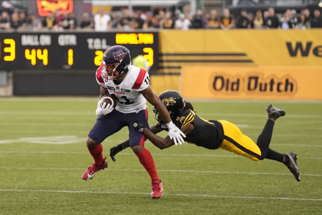 Montreal WR Kaion Julien-Grant #11. The Tiger-Cats vs Alouettes betting odds for this game are truly interesting for analyze.