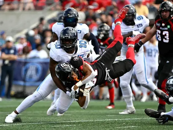 Redblacks' Devonte Williams got knocked off by the Argonauts Defensive Line. The Argonauts vs Redblacks Betting Odds are set.